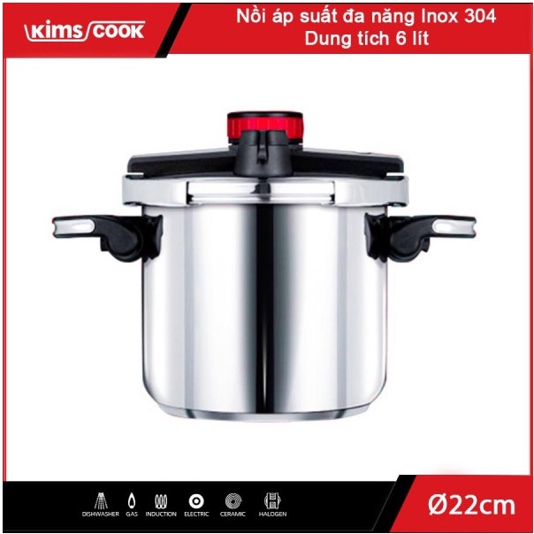 Nồi áp suất đa năng Kims Cook inox 304 , dung tích 6 lít , dùng tốt bếp từ , gas , hồng ngoại