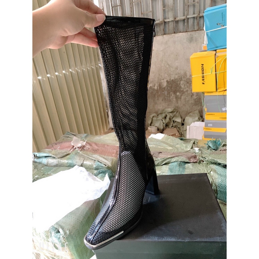 Sẵn Bốt Đùi Lưới Mũi Vuông 7cm sang chảnh hot 2022 hàng Loại 1 quảng châu cao cấp B005