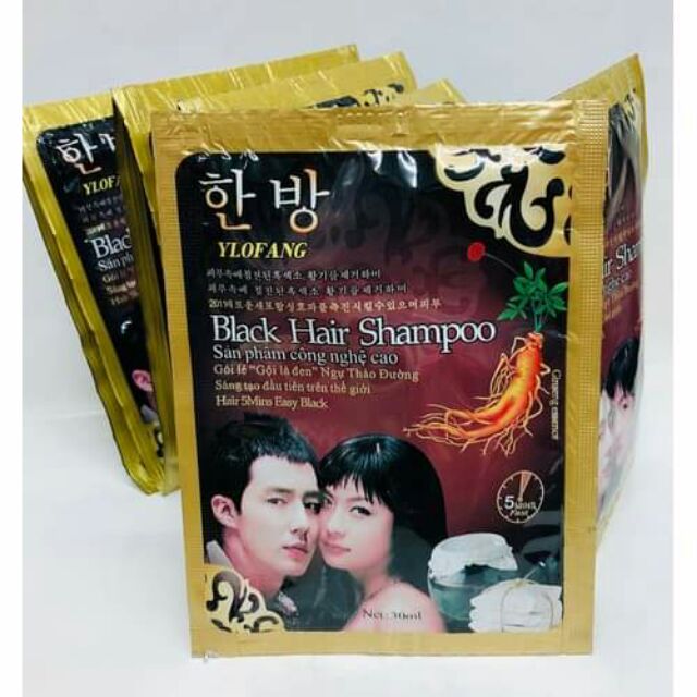 Combo 10 bịch Dầu Gội Nhuộm Đen Tóc Black Hair Shampoo Của Hàn Quốc