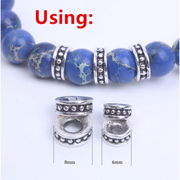 Bộ 40 hạt bạc Tây Tạng 6mm 8mm làm trang sức