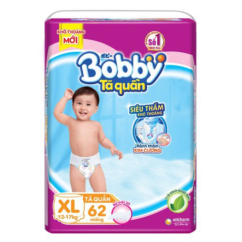 [SPE65225 hoàn 10k xu][Ko quà] Tã Quần Bobby siêu thấm size XL 62 miếng