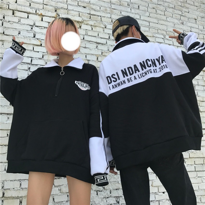 (FREESHIP) Hoodie cổ polo unisex ulzzang form rộng oversize street style đồ đôi
