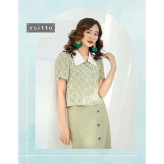 Aó kiểu nữ cổ tim, voan hoa nhí - esitto [ESBLB14005]