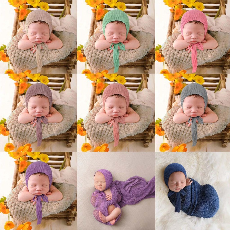 Mũ Đan Len Thủ Công Thắt Dây Làm Phụ Kiện Chụp Ảnh Cho Bé Sơ Sinh