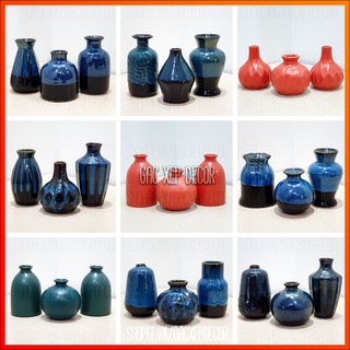 Lọ hoa gốm sứ mini men hỏa biến Bát Tràng - bộ 3 lọ