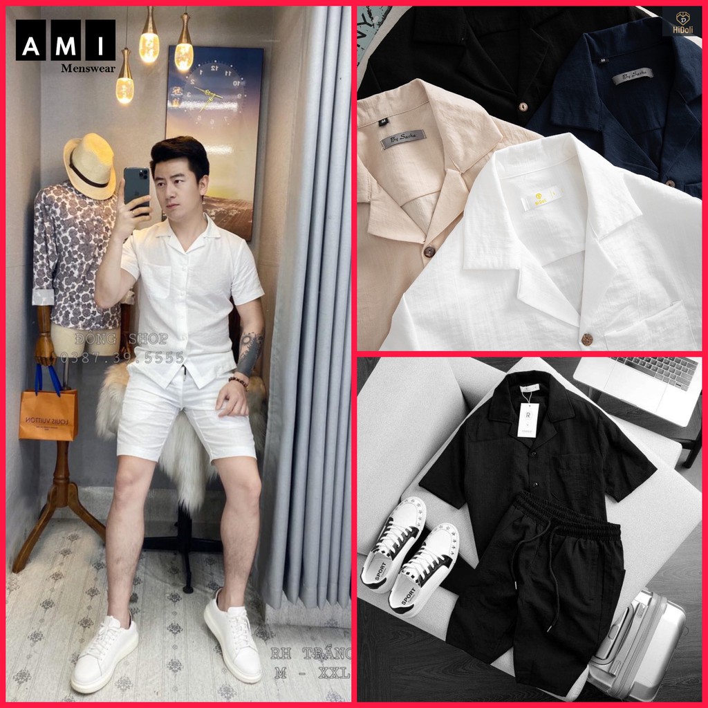 Bộ Đũi Nam Cổ Bẻ, Bộ đũi hè đi biển đi chơi đều đẹp, chất đũi mát thoáng, lên dáng cực đẹp D2