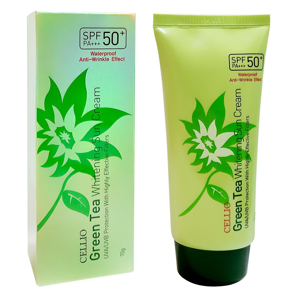 Kem chống nắng trà xanh Cellio FREESHIPGreen Tea Whitening Sun Cream SPF 50+ Chính hãng Hàn Quốc Bảo Vệ Tuyệt Đối Làn