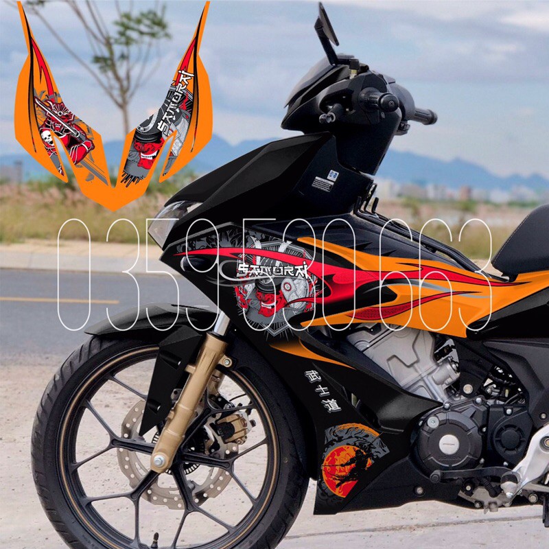 Tem Rời Samurai dán xe winner X cam đen - không bay màu