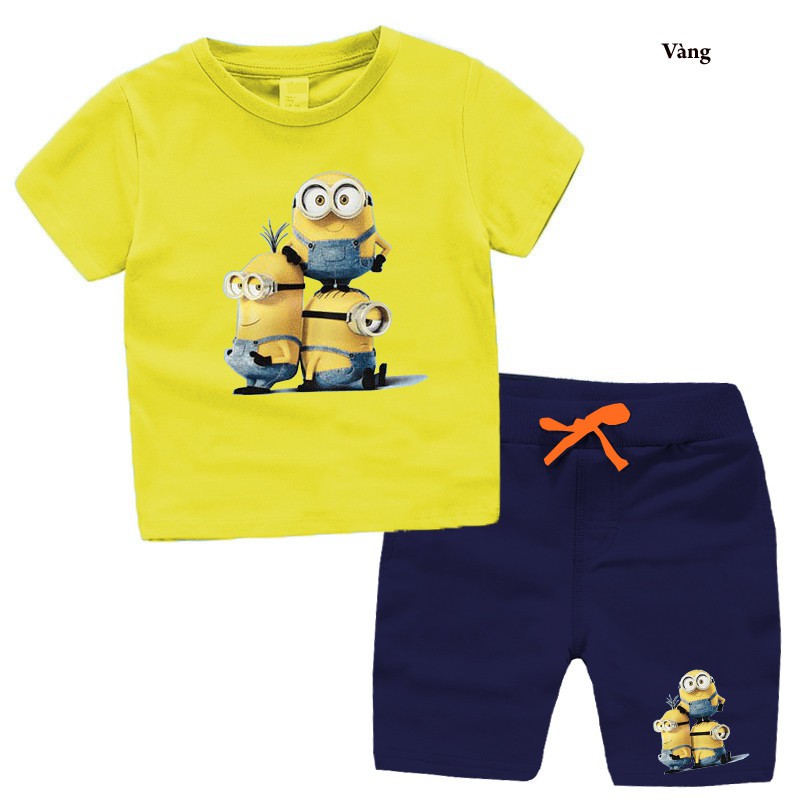Đồ bộ quần áo thun bé trai, bé gái, ngắn tay, in 3 chú minion đáng yêu - Quần áo trẻ em (190177)