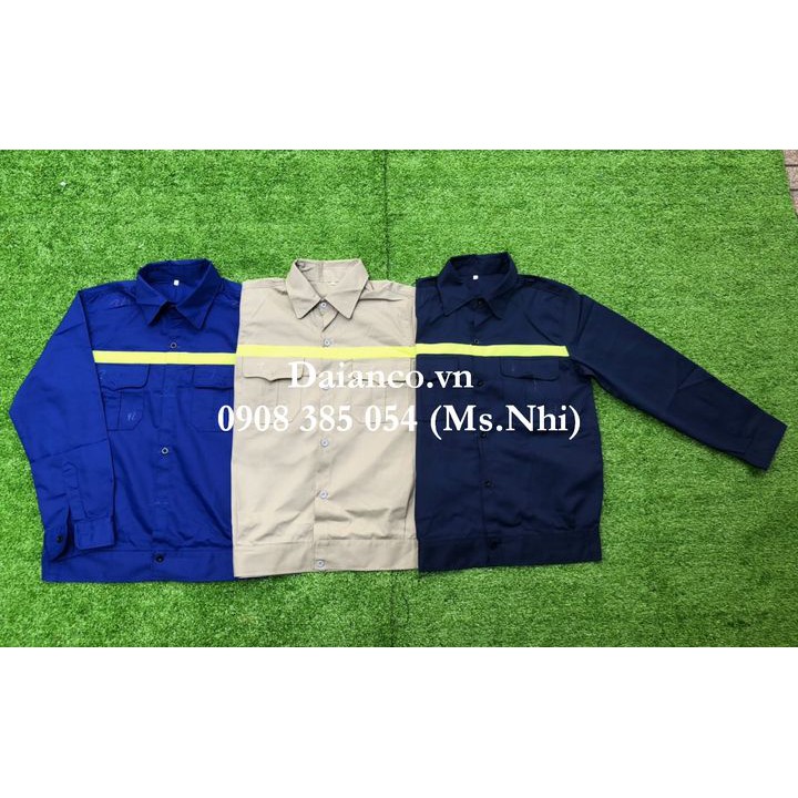 Áo bảo hộ công nhân may kèm phản quang vải kaki Nam Định thoáng mát- Hình thật