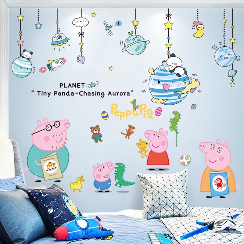 Giấy Dán Tường Tự Dính Hình Heo Peppa Pig Hoạt Hình Trang Trí Phòng Ngủ Cho Bé