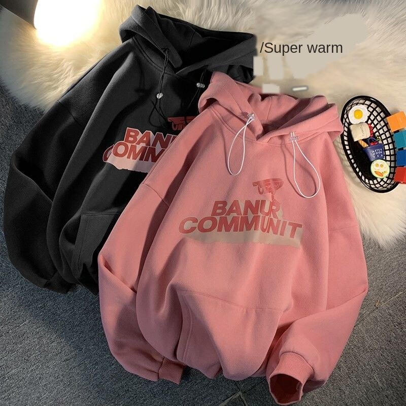 Áo hoodie bằng cotton dày dặn in chữ thời trang mùa đông phong cách Hàn Quốc cho nữ