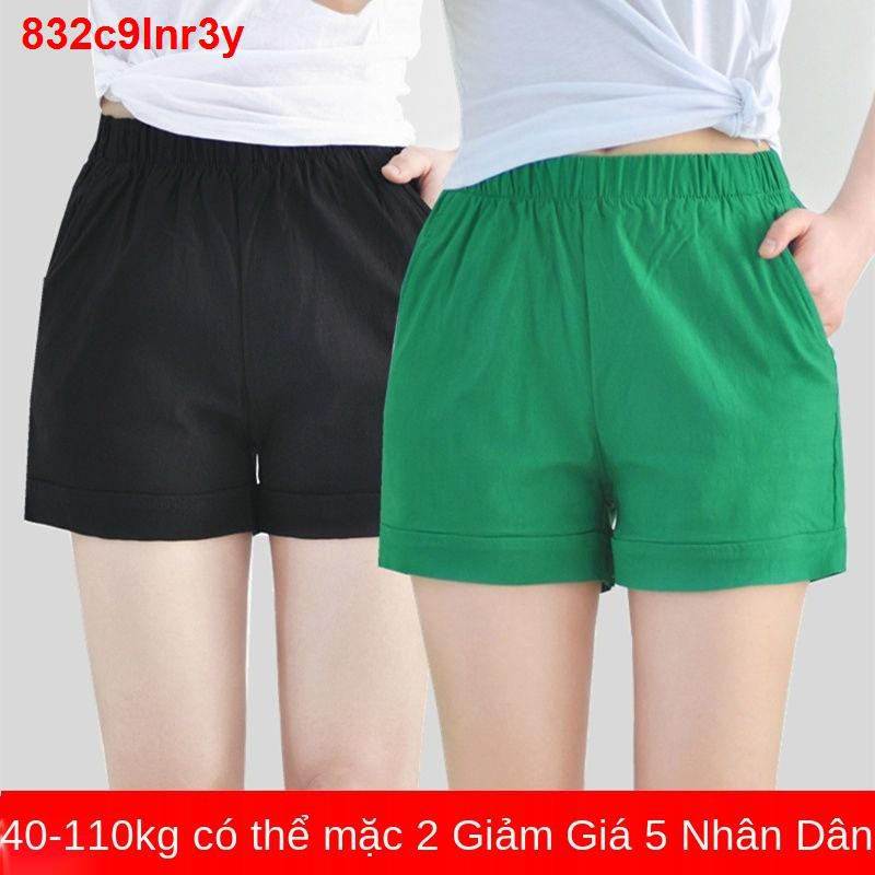 jean cạp caoFat mm plus size quần short cotton cạp cao dành cho phụ nữ vào mùa hè ống rộng thun lưng mỏng kiểu mặc
