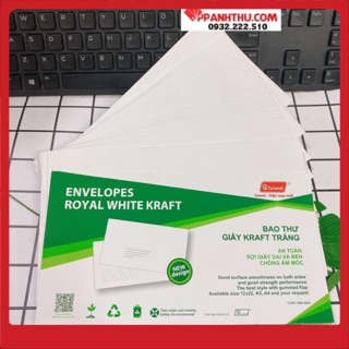 BAO THƯ VÀNG TRẮNG 12x22cm CÓ KEO PGRAND