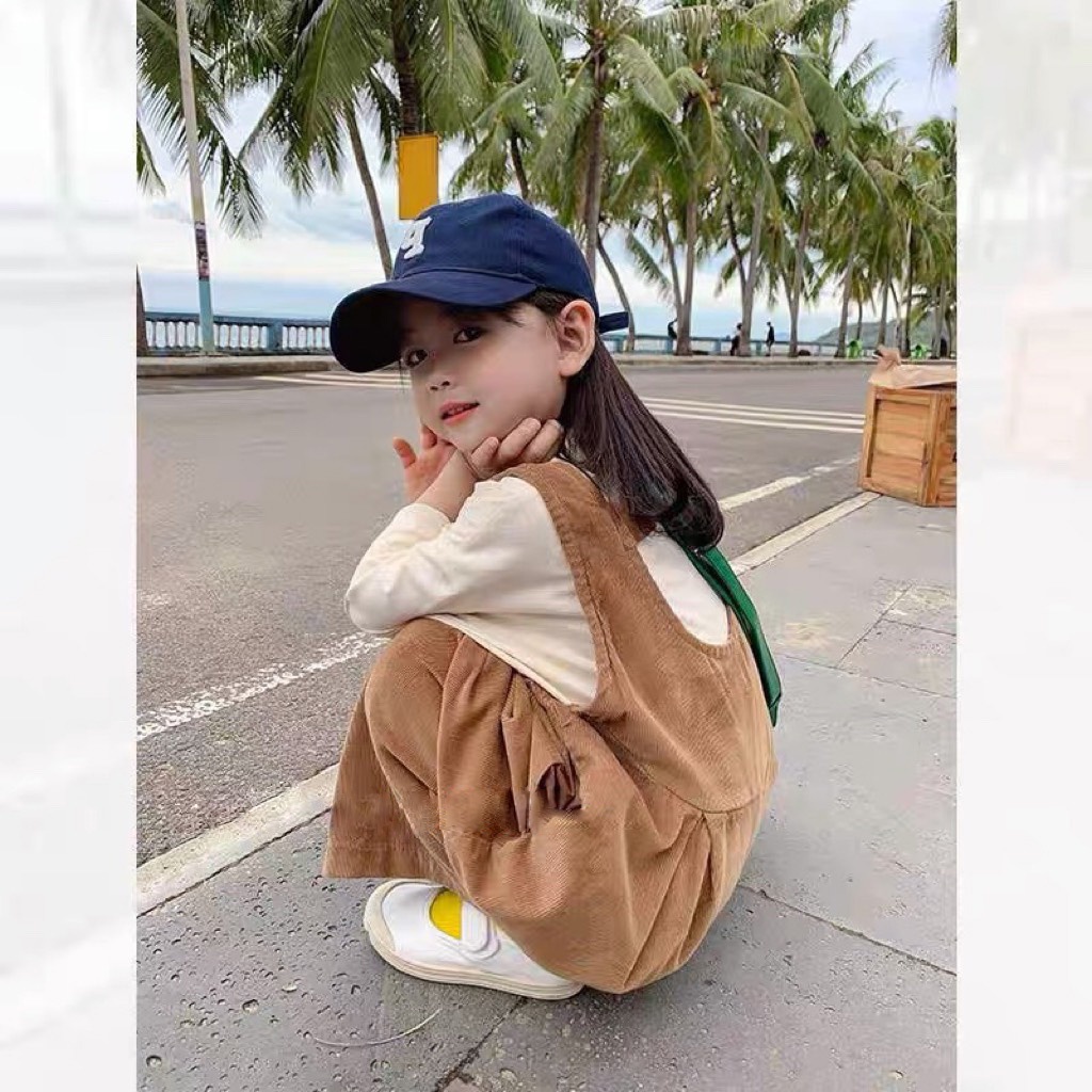 Set yếm nhung tăm nâu be cho bé gái 10-20kg