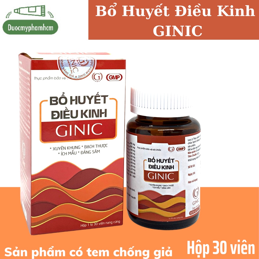 Bổ huyết điều kinh Ginic - Điều hoà kinh nguyệt, lưu thông khí huyết- Hộp 30 viên