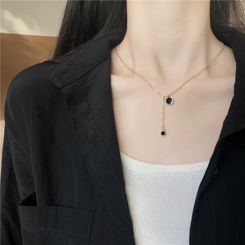 [JUNG/Jung Accessories] Dây chuyền/ vòng cổ 2 viên đá đen nhỏ phong cách Hàn Quốc