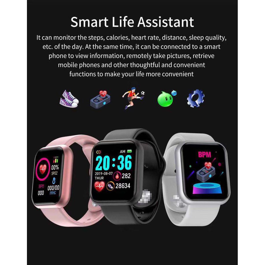 Y68 đồng hồ thông minh D20 smartwatch Bluetooth5.0 không thấm nước Đếm bước thông minh Chức năng phát hiện nhịp tim