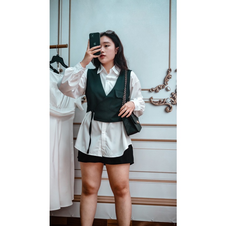 [BIGSIZE MOOHAN] ⚡️𝐌𝐈𝐄̂̃𝐍 𝐏𝐇𝐈́ 𝐒𝐇𝐈𝐏⚡️BỘ SET ÁO SƠ MI TRẮNG + ÁO GILE ĐEN, FREE SIZE