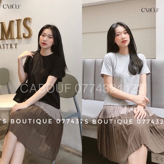 Đầm Suông Dài Cabouf Váy Suông Dáng Dài Cơ Bản Xếp Ly Phối Màu 2 Tầng Freesize D05