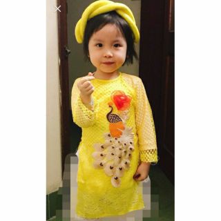 Áo dài cách tân thêu công cho bé gái ảnh thật Tết [tặng mấn đôi]