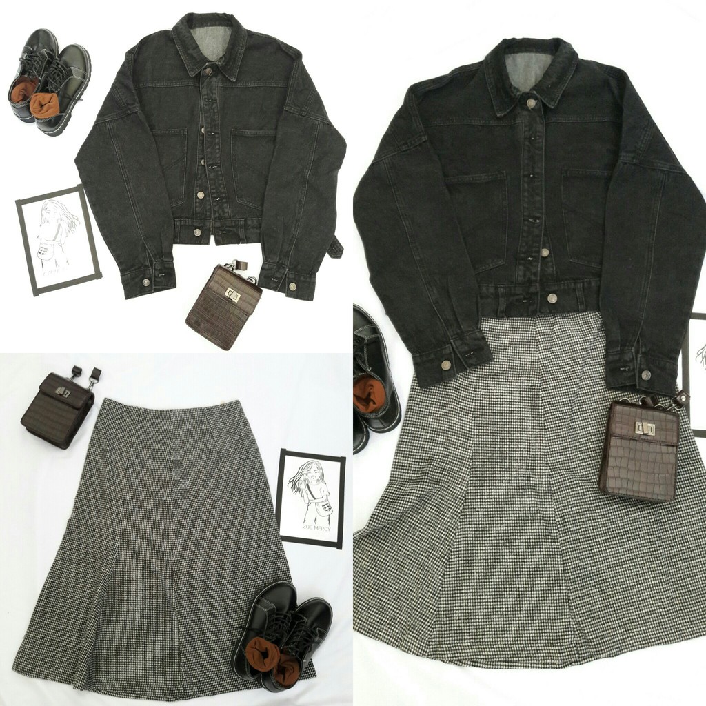 Chân váy caro nhỏ màu ghi -CV07 - (Hàng có sẵn)