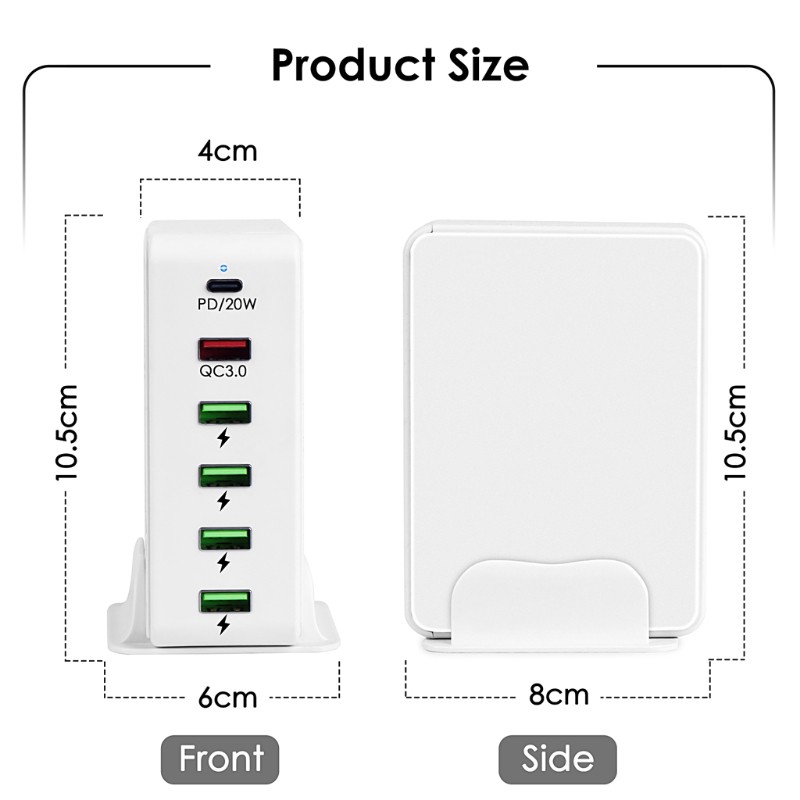 Cốc Sạc Nhanh 6 Cổng Usb Qc3.0 20w Type C Cho Điện Thoại