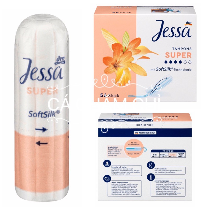 (Tampon bán lẻ) Set 10 chiếc băng vệ sinh dạng nút Tampons Jessa super 4 giọt siêu thấm - Đức