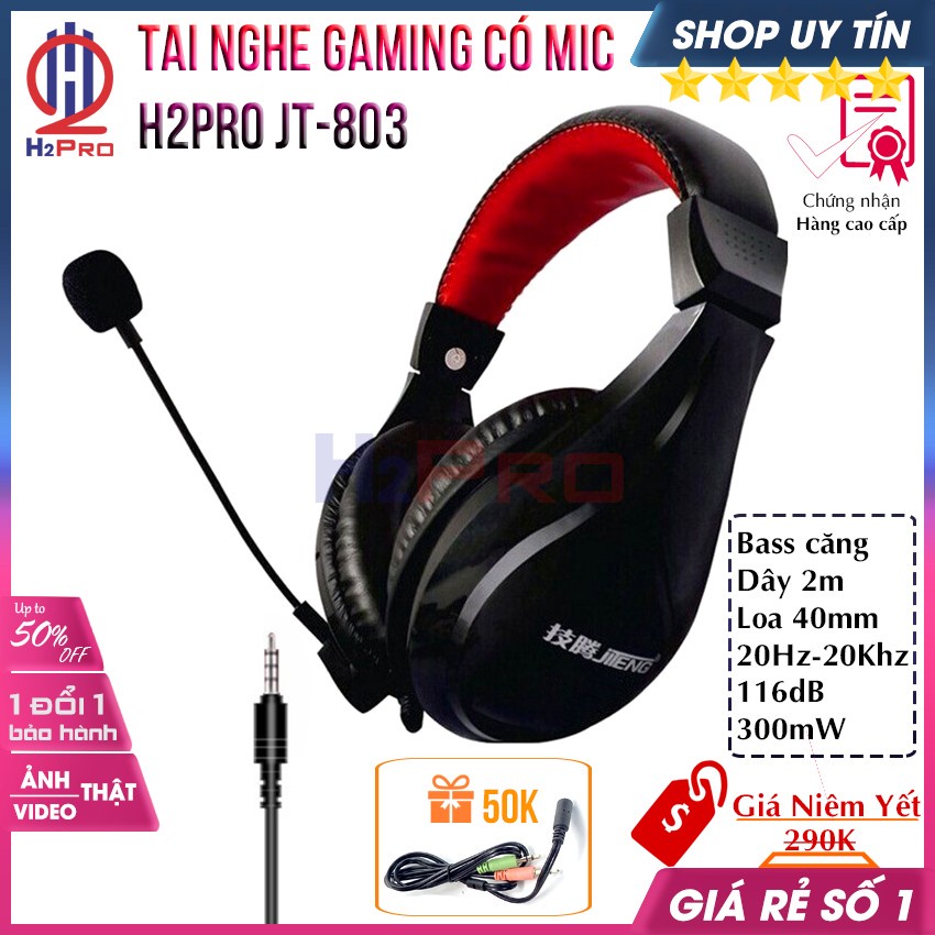 Tai Nghe Chụp Gaming, Tai Nghe Chụp Tai Có Dây JT-813 Chống Ồn, Bass Hay, Dây Dài 2.1M-Tặng Dây Gộp Micro-H2Pro Audio