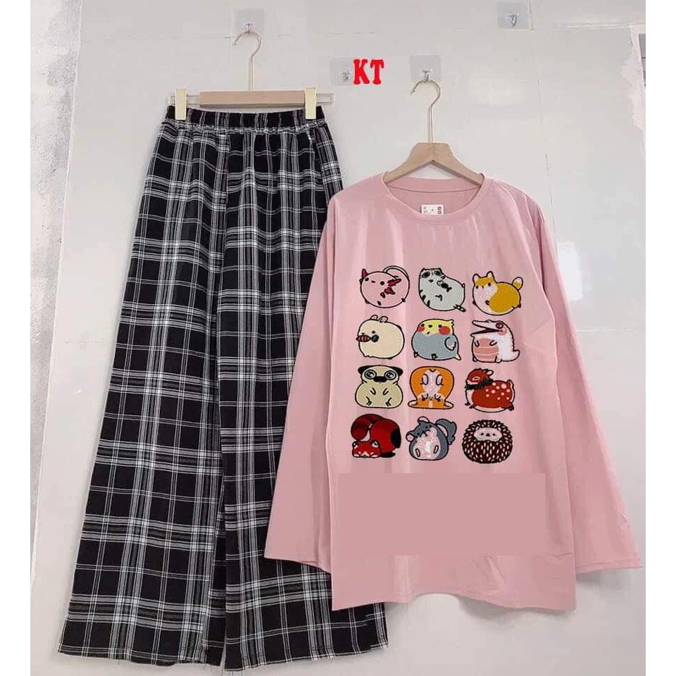 Sét áo thun 12 con vật + quần kẻ KTH1120