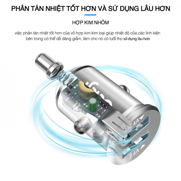 Củ sạc ô tô 2 USB 5V-2A Bagi CC-O52