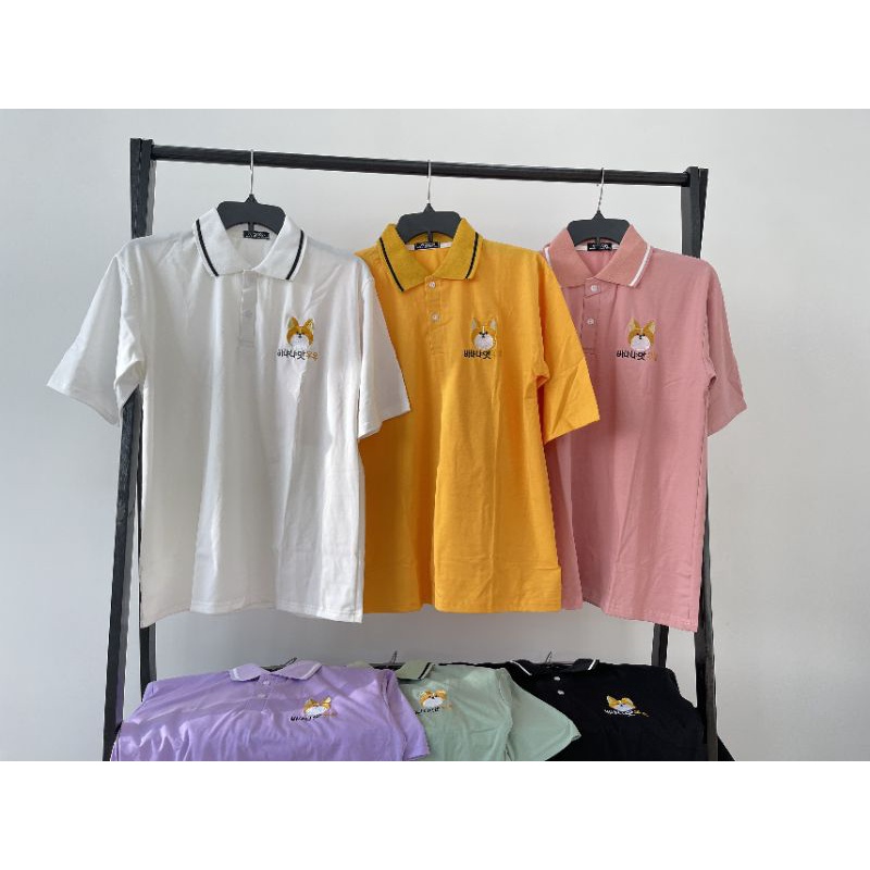 Áo polo  unisex tay lỡ thêu hình thú