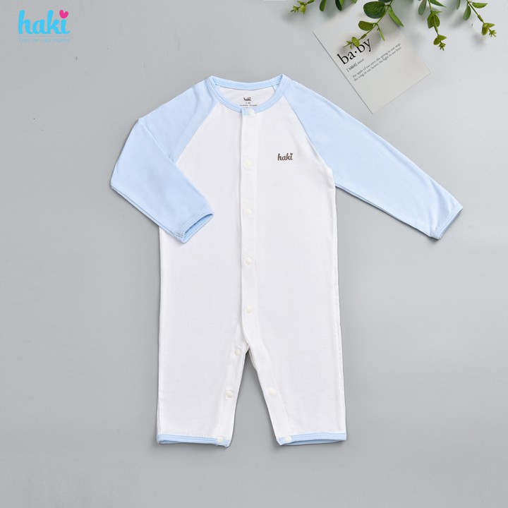 Bộ body sơ sinh cài cúc giữa, tay phối màu Haki, bodysuit cho bé vải sợi tre (Bamboo) cao cấp BB037