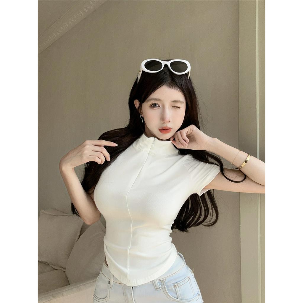 Ethelgirl Áo Croptop Tay Ngắn Có Khóa Kéo Thời Trang Quyến Rũ Cho Nữ