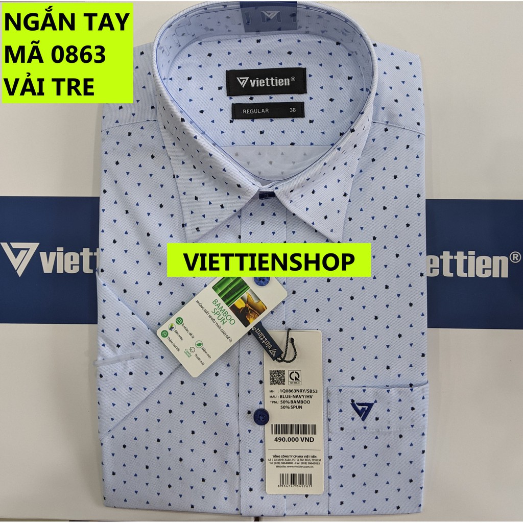 (0863 HVS) ÁO SƠ MI VIỆT TIẾN NGẮN TAY VẢI TRE HOA VẮN