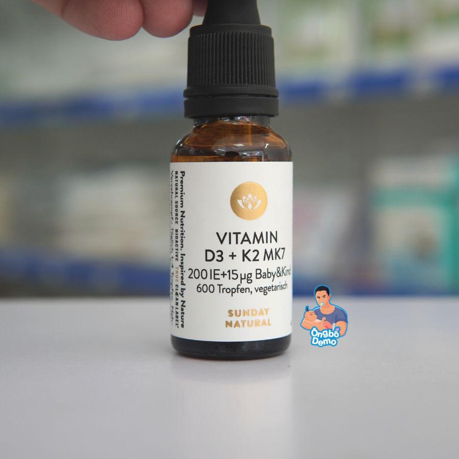 Vitamin D3 K2 MK-7 Sunday natural dung tích 20ml nội địa Đức - Ongbodemo