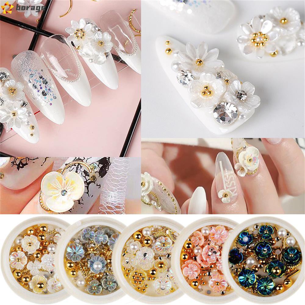 [Hàng mới về] Hộp đựng phụ kiện hình vỏ sò / hoa 3d khảm đá trang trí móng tay nghệ thuật nhiều kiểu chuyên nghiệp
