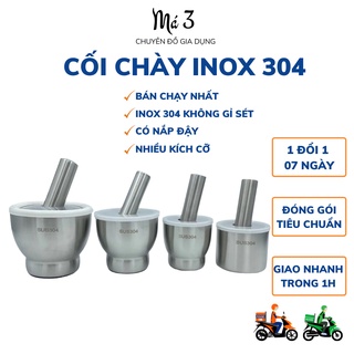 Bộ Cối Chày Inox 304 Có Nắp Đậy Đúc Nguyên Khối, Chày Cối Đâm Tiêu Bằng Inox