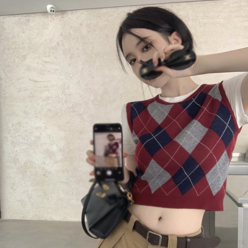 Áo Tank Top Dệt Kim Cổ Tròn Họa Tiết Kẻ Sọc Thiết Kế Đơn Giản Thời Trang Cho Nữ