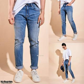 Quần jean nam hàng hiệu Routine màu xanh đậm chất bò co giãn dáng slim ống côn