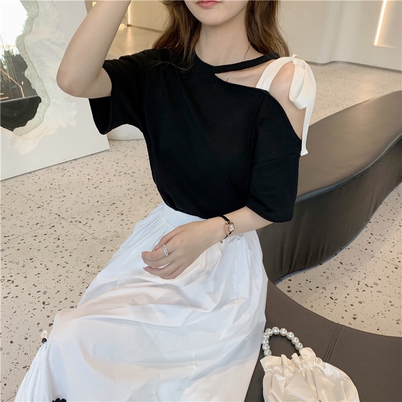 Mới Áo Thun Ngắn Tay Trễ Vai Xinh Xắn Theo Phong Cách Hàn Quốc