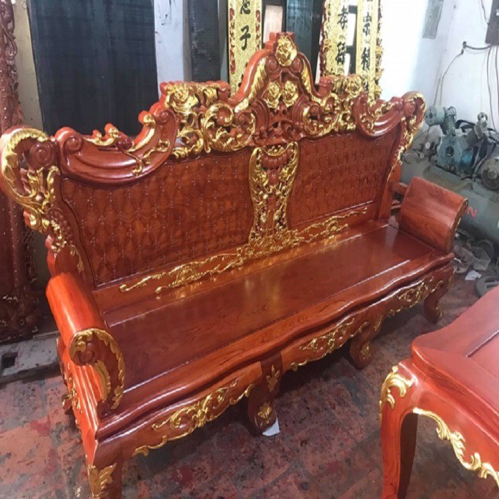 [VIP] Bộ bàn ghế Louis Hoàng Gia gỗ Hương Đá dát Vàng
