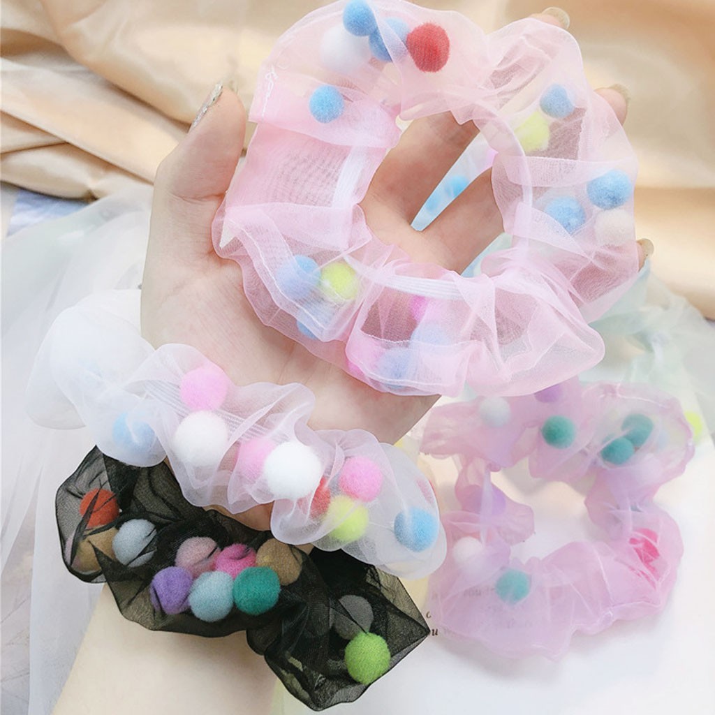 Cột tóc Scrunchies POM POM voan CT72