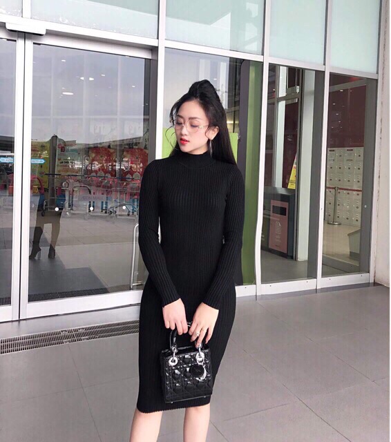 Váy len tăm  body cổ cao 5P