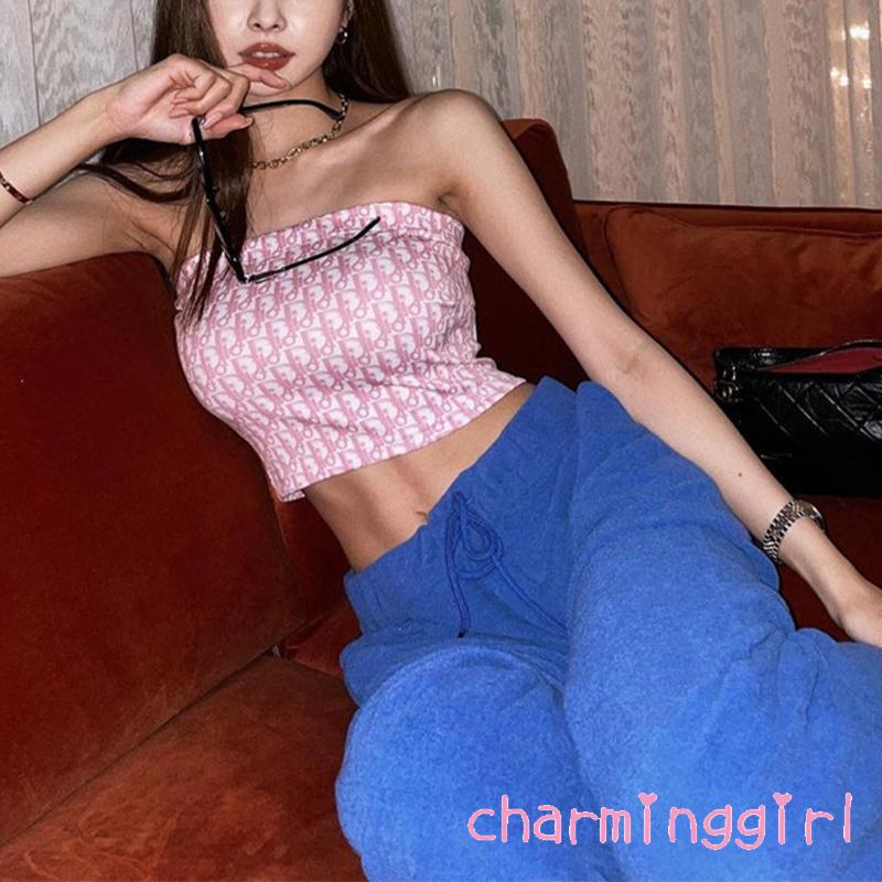 Áo thun cổ vuông cắt thấp in chữ thời trang cho nữ