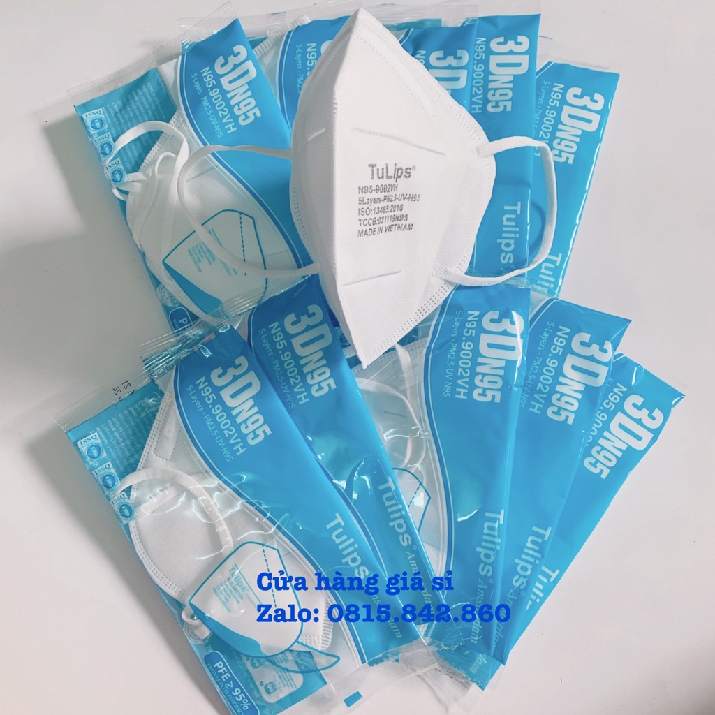 Hộp 30 Cái Khẩu Trang Tulips 3D N95 Lọc Bụi PM2.5 siêu Mịn - 9002VH Trắng