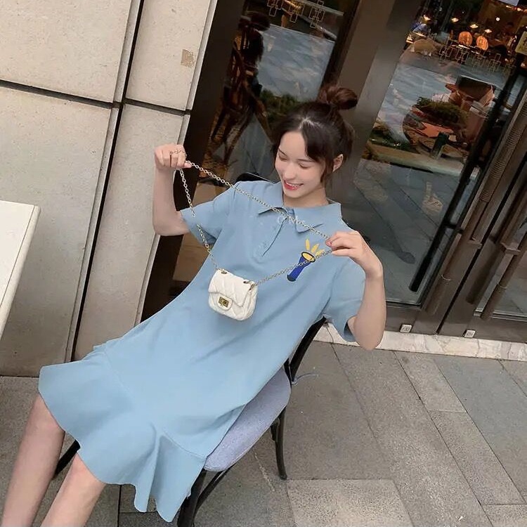 Đầm Polo Tay Ngắn Dáng Rộng Thiết Kế Mới Thời Trang Theo Phong Cách Hàn Quốc