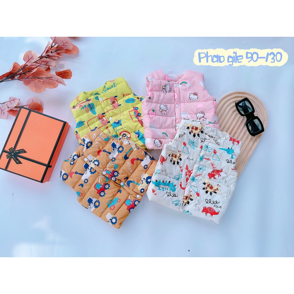 [SALE] Áo Ghi Lê Cho Bé, Áo Phao Ghile Siêu Nhẹ Cho Bé Trai Bé Gái Họa Tiết Ô Tô, Hello Kitty Size Từ 8-20kg-CKAD05