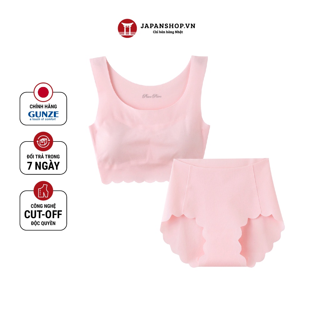 Bộ quần áo lót bé gái Pied Clair Gunze PAD4375 cotton organic, công nghệ ông đường may Nhật Bản