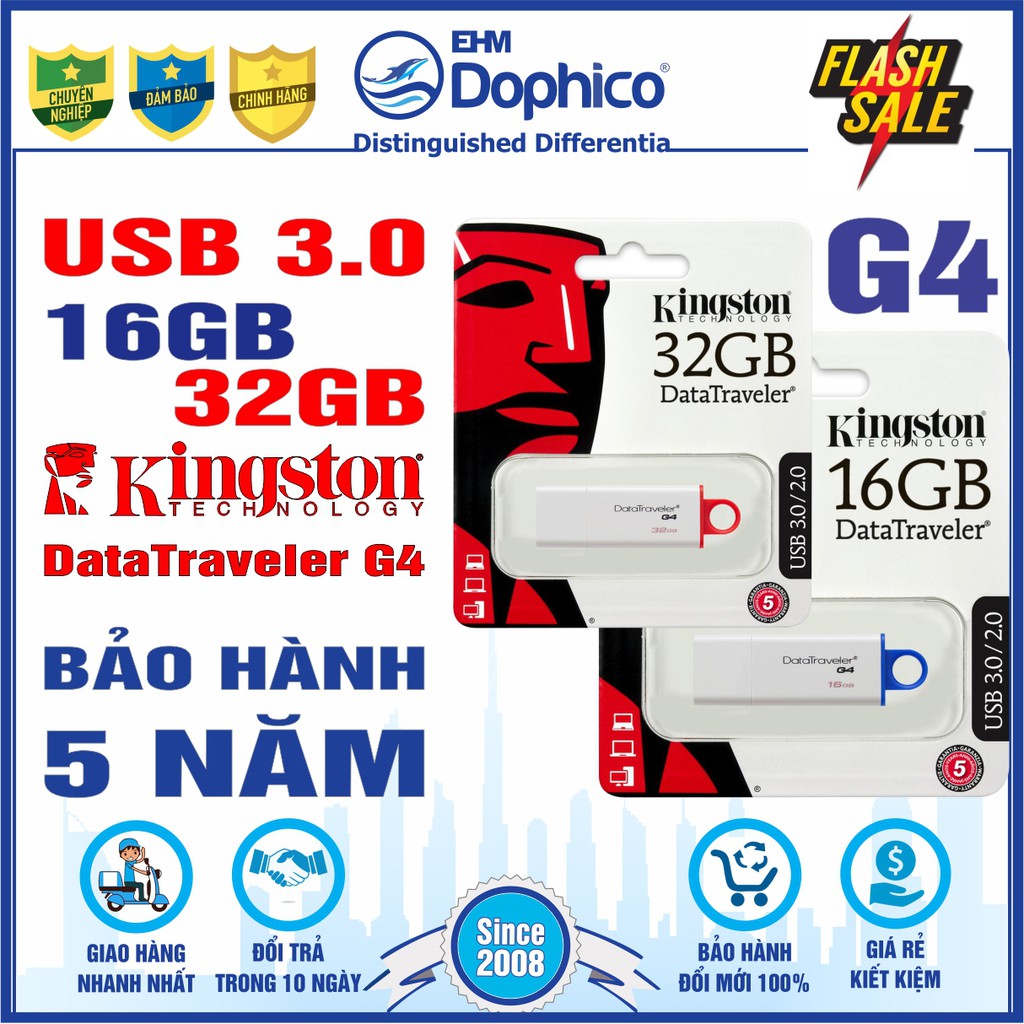 [Mã ELFLASH5 giảm 20K đơn 50K] USB 3.0 Kingston DataTraveler G4 – Dung lượng 32GB/16GB – CHÍNH HÃNG – Bảo hành 5 năm | BigBuy360 - bigbuy360.vn